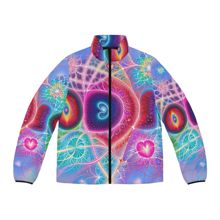 Vibrant Fractal Blossoms - Puffer Jacket - All Over Prints - g(0D·IO) - S - Black zipper -