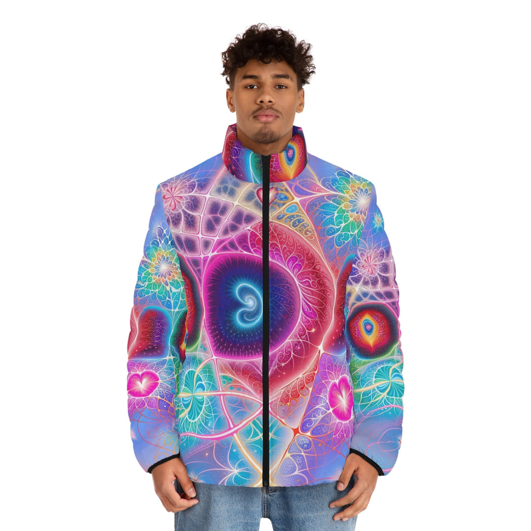 Vibrant Fractal Blossoms - Puffer Jacket - All Over Prints - g(0D·IO) - S - Black zipper -