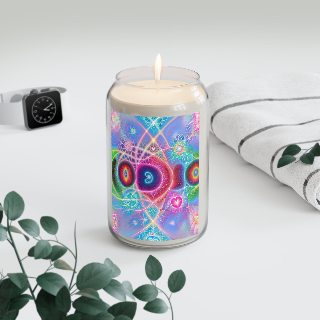 Vibrant Fractal Blossoms - Scented Candle - Home Decor - g(0D·IO) - Vanilla Bean - 13.75oz -