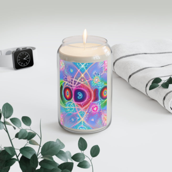 Vibrant Fractal Blossoms - Scented Candle - Home Decor - g(0D·IO) - Vanilla Bean - 13.75oz -