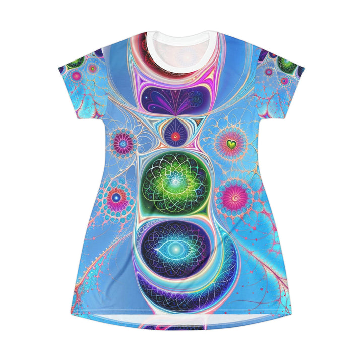 Vibrant Fractal Blossoms - T-Shirt Dress - All Over Prints - g(0D·IO) - XS - -