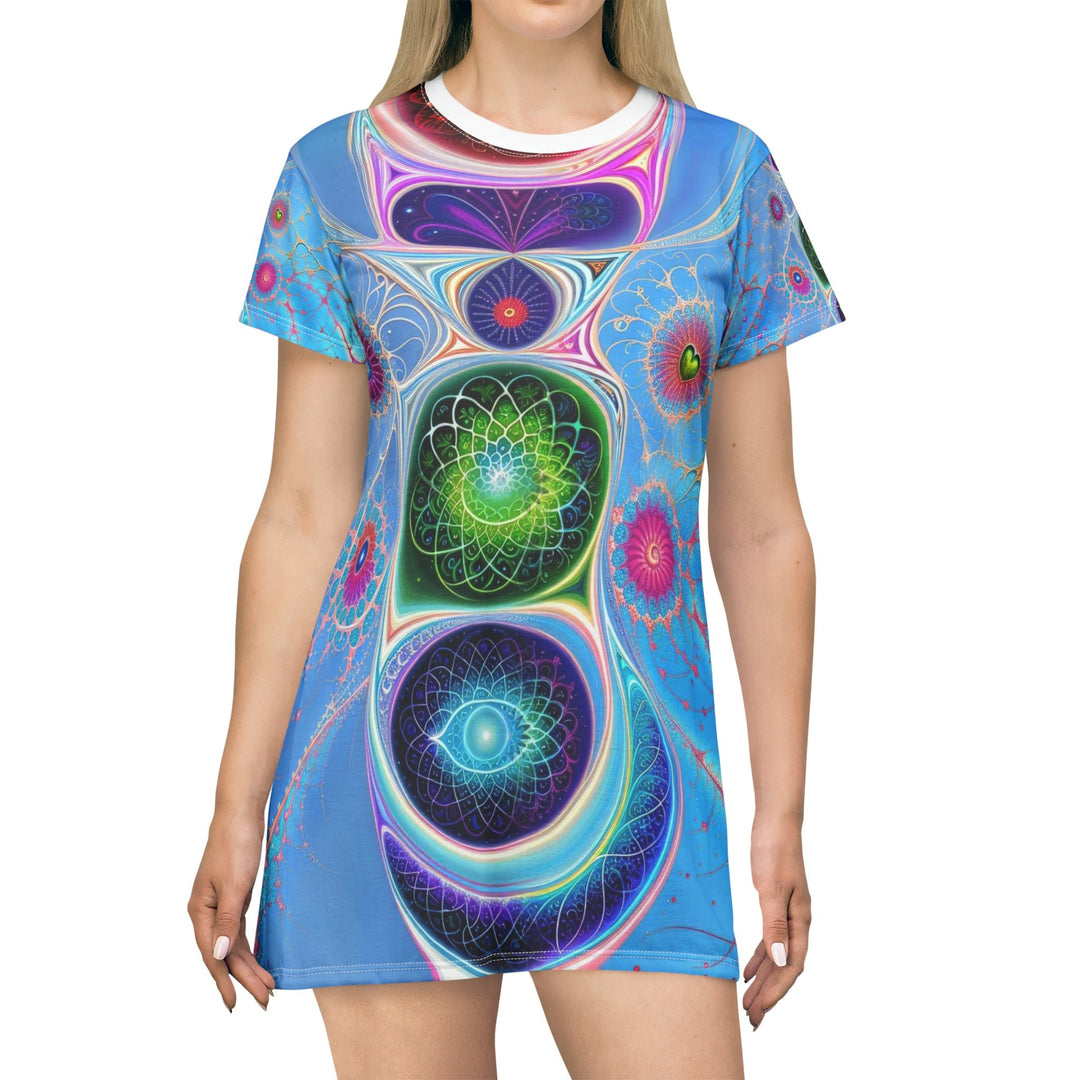 Vibrant Fractal Blossoms - T-Shirt Dress - All Over Prints - g(0D·IO) - XS - -