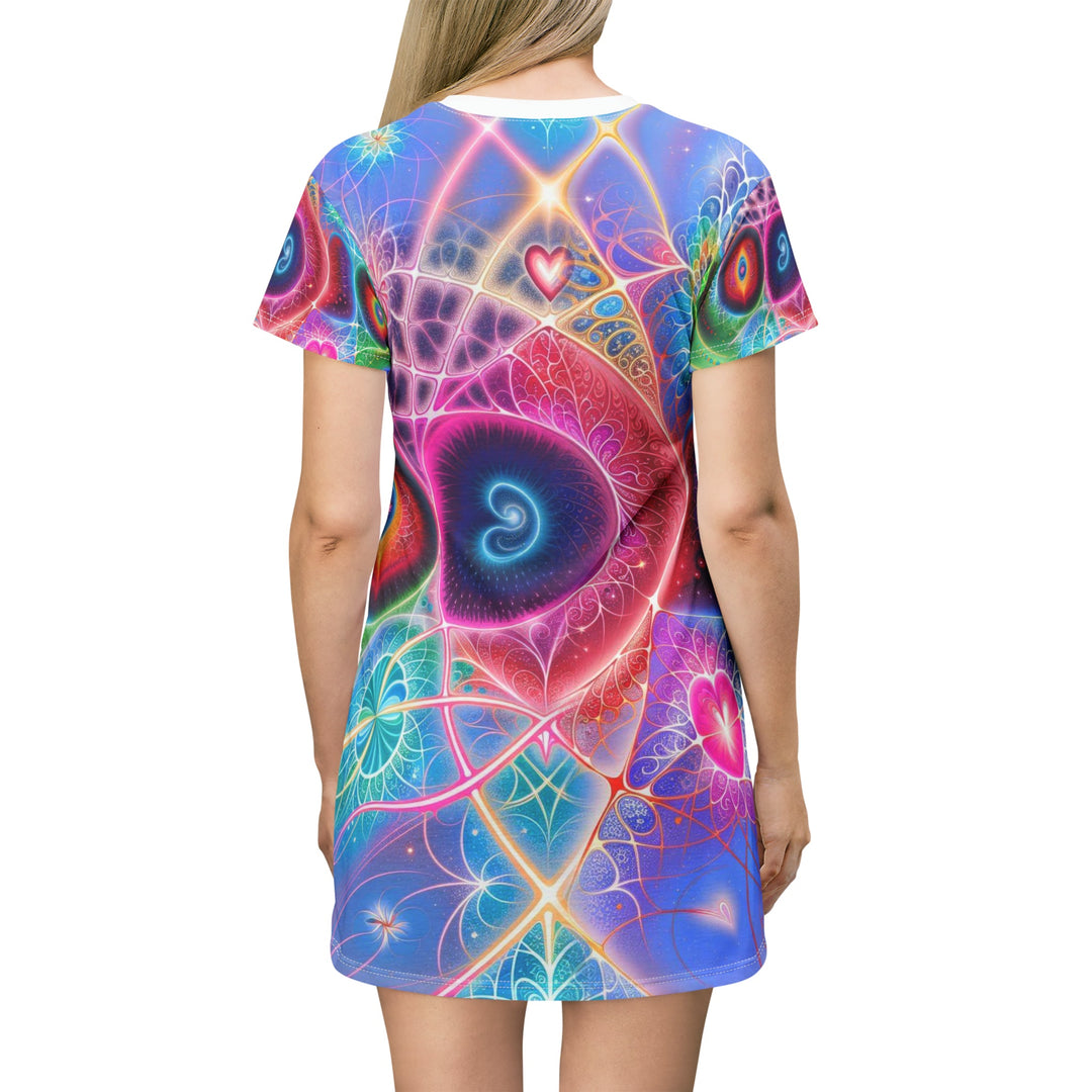 Vibrant Fractal Blossoms - T-Shirt Dress - All Over Prints - g(0D·IO) - XS - -