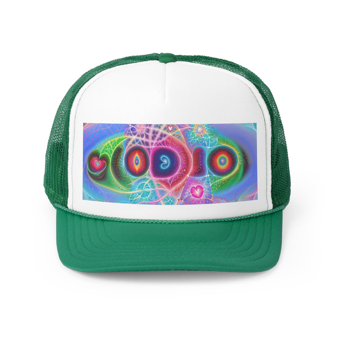 Vibrant Fractal Blossoms - Trucker Hat - Hats - g(0D·IO) - Green - One size -