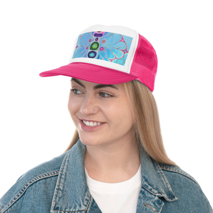 Vibrant Fractal Blossoms - Trucker Hat - Hats - g(0D·IO) - Pink - One size -