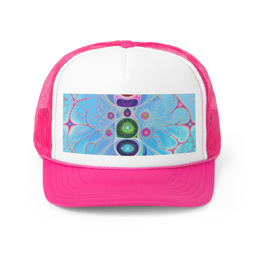 Vibrant Fractal Blossoms - Trucker Hat - Hats - g(0D·IO) - Pink - One size -