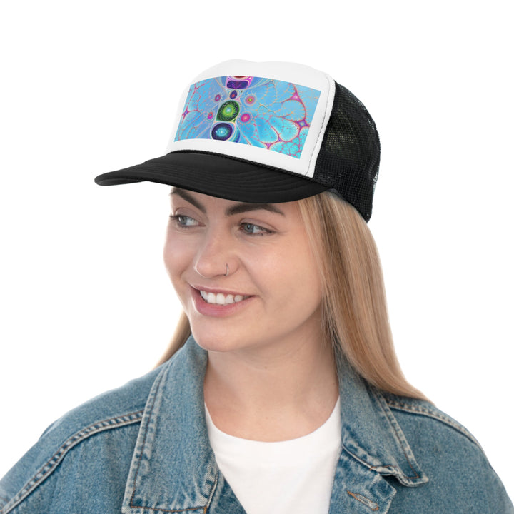 Vibrant Fractal Blossoms - Trucker Hat - Hats - g(0D·IO) - Pink - One size -