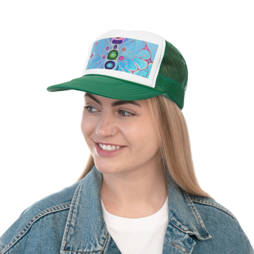 Vibrant Fractal Blossoms - Trucker Hat - Hats - g(0D·IO) - Pink - One size -