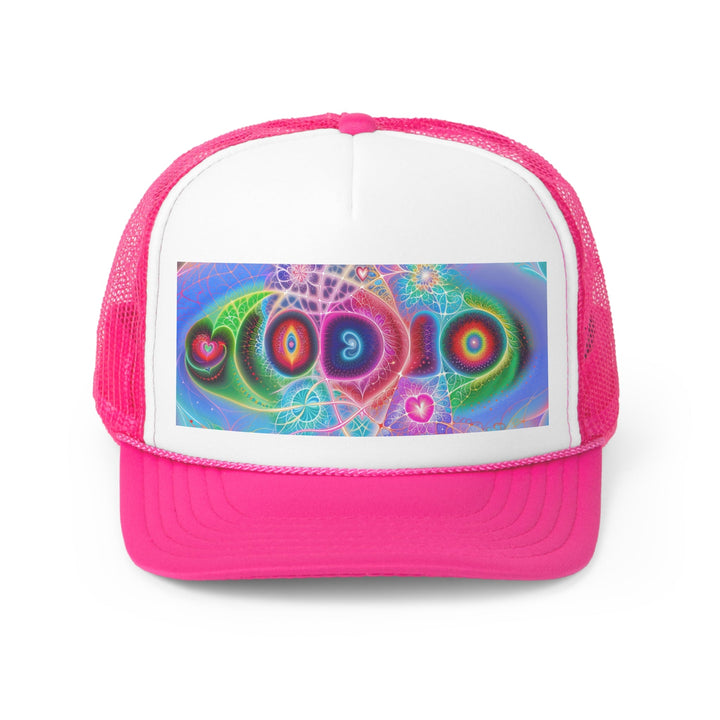 Vibrant Fractal Blossoms - Trucker Hat - Hats - g(0D·IO) - Pink - One size -