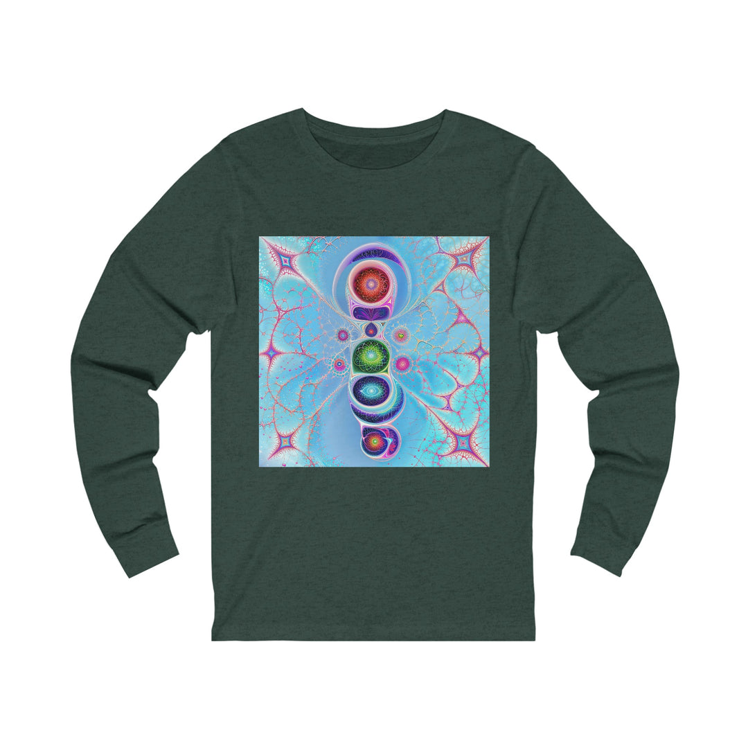 Vibrant Fractal Blossoms - Unisex Jersey Long Sleeve Tee - Long-sleeve - g(0D·IO) - S - Heather Forest -