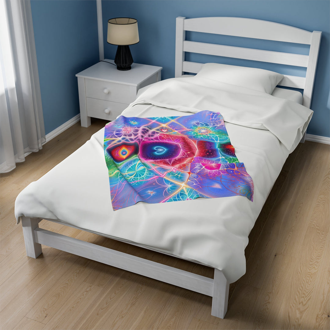 Vibrant Fractal Blossoms - Velveteen Plush Blanket - All Over Prints - g(0D·IO) - 60" × 80" - -