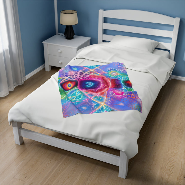 Vibrant Fractal Blossoms - Velveteen Plush Blanket - All Over Prints - g(0D·IO) - 60" × 80" - -