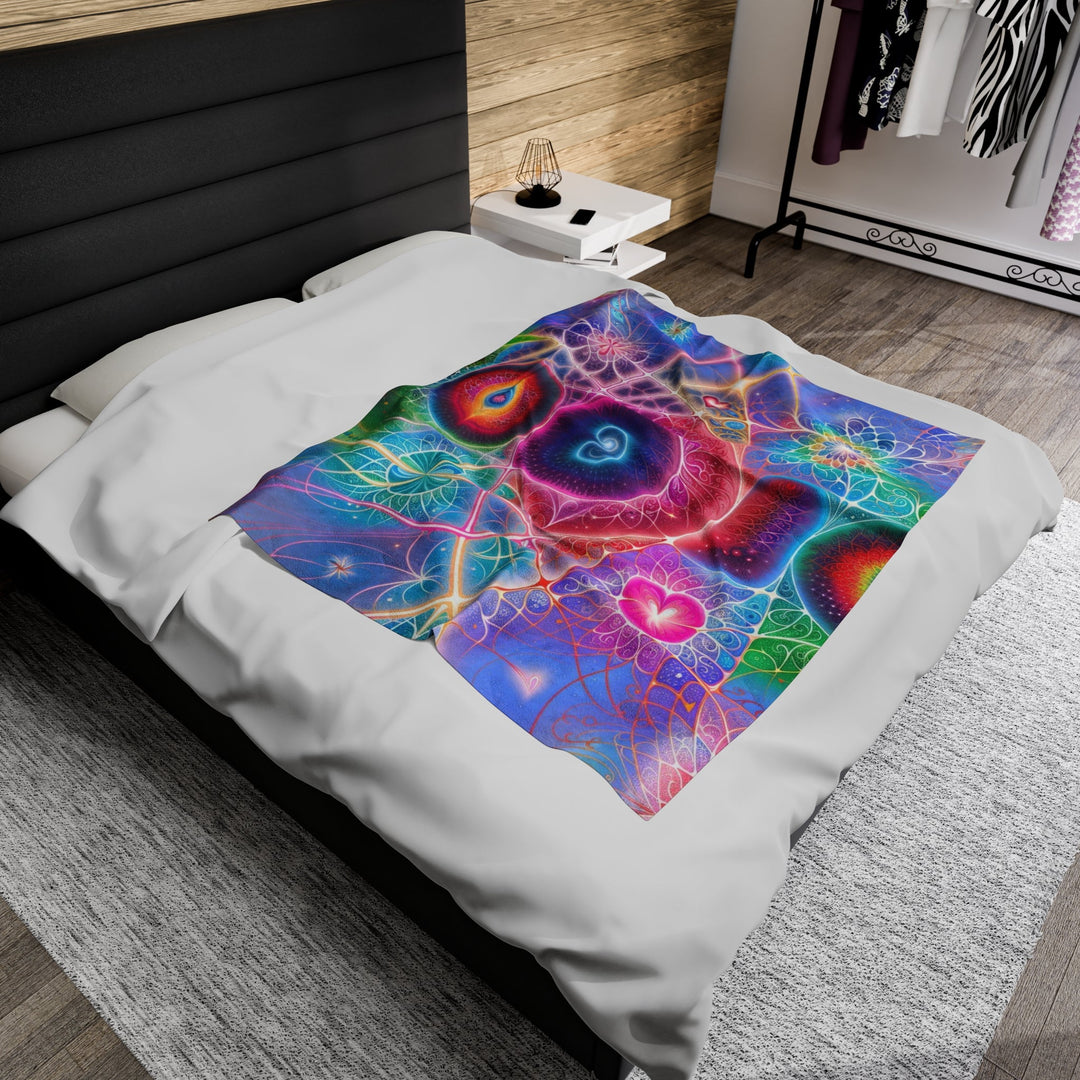 Vibrant Fractal Blossoms - Velveteen Plush Blanket - All Over Prints - g(0D·IO) - 60" × 80" - -