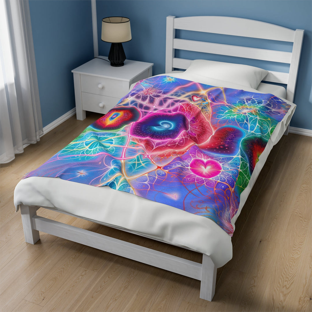 Vibrant Fractal Blossoms - Velveteen Plush Blanket - All Over Prints - g(0D·IO) - 60" × 80" - -