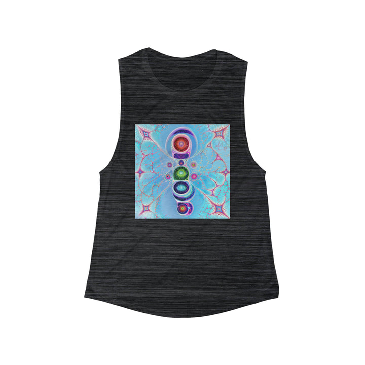 Vibrant Fractal Blossoms - Women's Flowy Scoop Muscle Tank - Tank Top - g(0D·IO) - S - Black Slub -