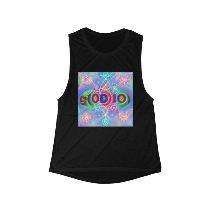 Vibrant Fractal Blossoms - Women's Flowy Scoop Muscle Tank - Tank Top - g(0D·IO) - S - Black -