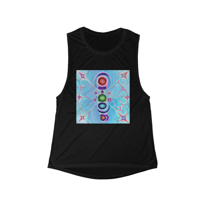 Vibrant Fractal Blossoms - Women's Flowy Scoop Muscle Tank - Tank Top - g(0D·IO) - S - Black -