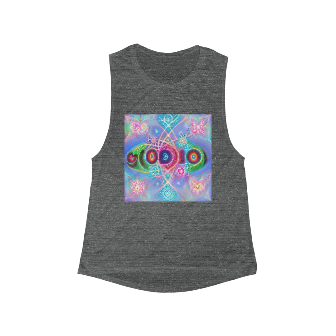 Vibrant Fractal Blossoms - Women's Flowy Scoop Muscle Tank - Tank Top - g(0D·IO) - S - Asphalt Slub -