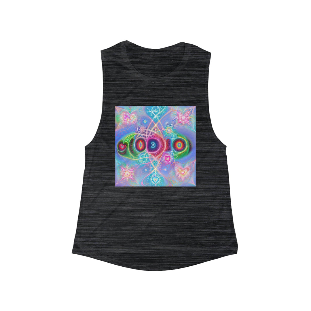 Vibrant Fractal Blossoms - Women's Flowy Scoop Muscle Tank - Tank Top - g(0D·IO) - S - Black Slub -