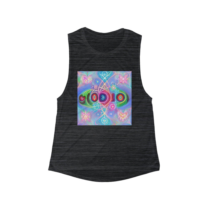 Vibrant Fractal Blossoms - Women's Flowy Scoop Muscle Tank - Tank Top - g(0D·IO) - S - Black Slub -