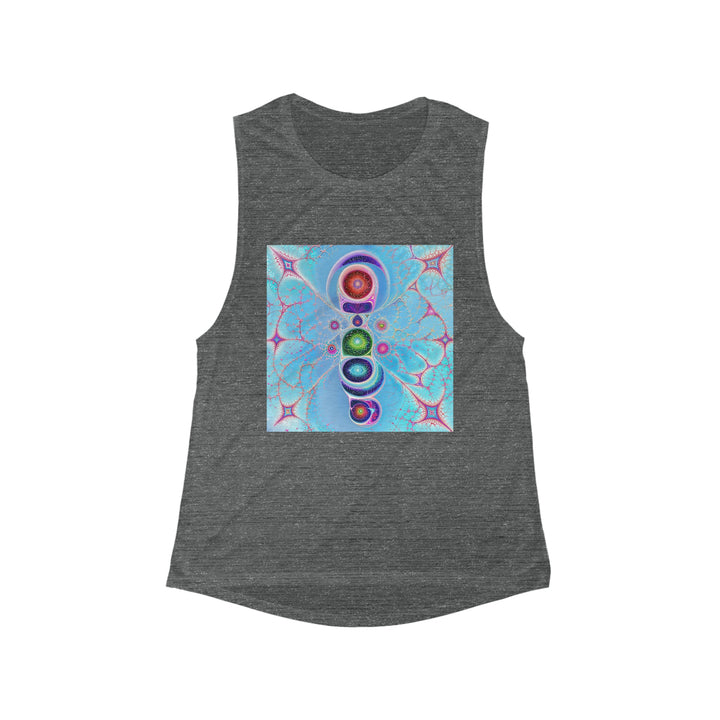 Vibrant Fractal Blossoms - Women's Flowy Scoop Muscle Tank - Tank Top - g(0D·IO) - S - Asphalt Slub -