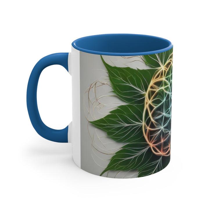 Vibrant Geometric Botanical - Accent Coffee Mug - Mug - g(0D·IO) - Pink - 11oz -