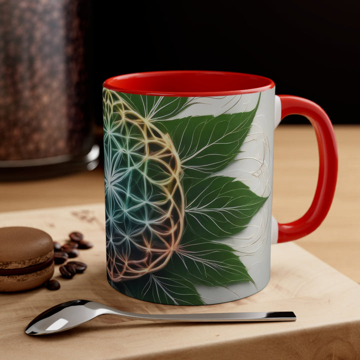 Vibrant Geometric Botanical - Accent Coffee Mug - Mug - g(0D·IO) - Pink - 11oz -