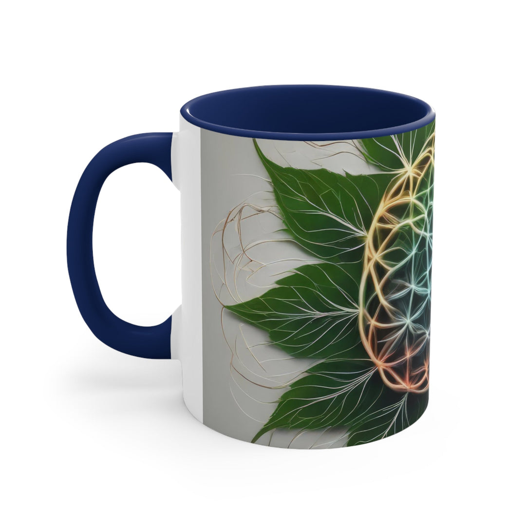 Vibrant Geometric Botanical - Accent Coffee Mug - Mug - g(0D·IO) - Pink - 11oz -