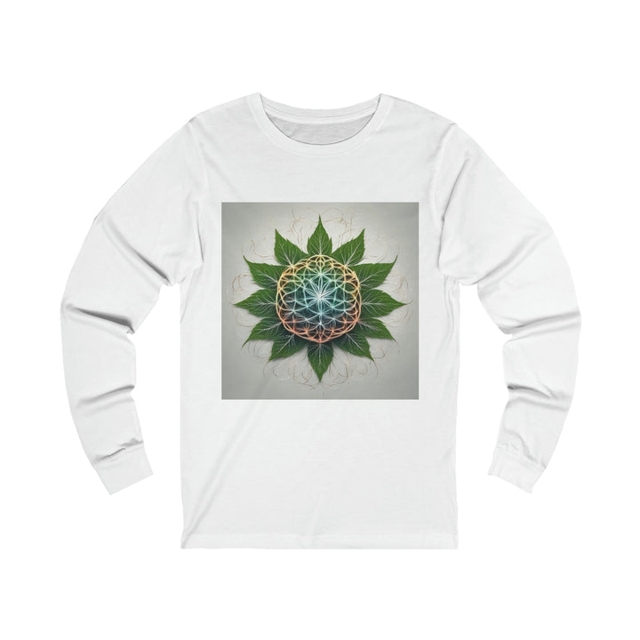 Vibrant Geometric Botanical - Unisex Jersey Long Sleeve Tee - Long-sleeve - g(0D·IO) - S - White -