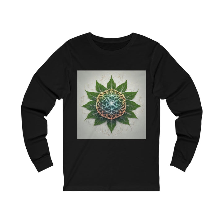 Vibrant Geometric Botanical - Unisex Jersey Long Sleeve Tee - Long-sleeve - g(0D·IO) - S - Black -