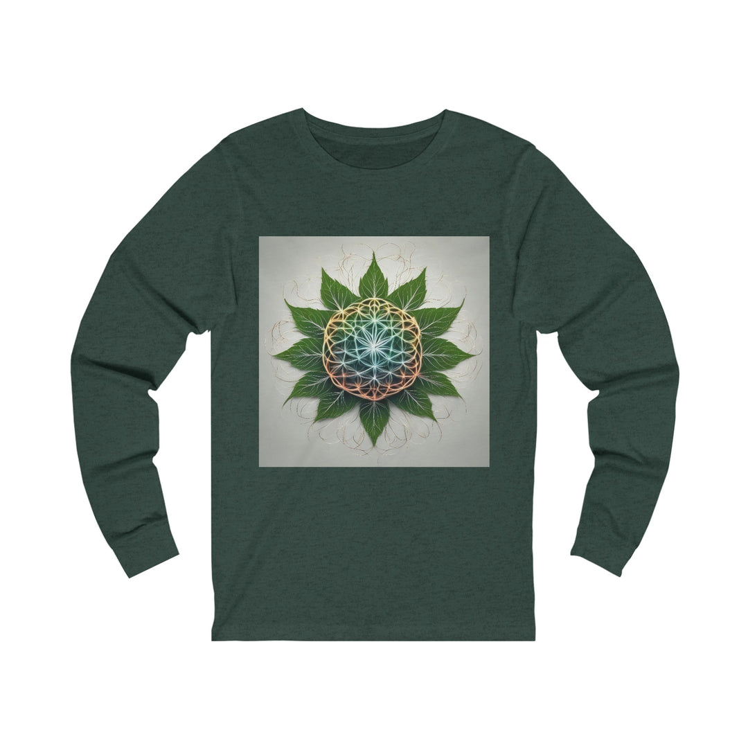 Vibrant Geometric Botanical - Unisex Jersey Long Sleeve Tee - Long-sleeve - g(0D·IO) - S - Heather Forest -