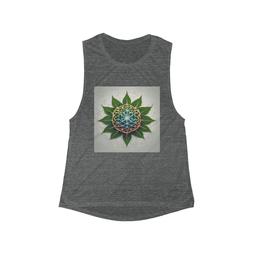 Vibrant Geometric Botanical - Women's Flowy Scoop Muscle Tank - Tank Top - g(0D·IO) - S - Asphalt Slub -