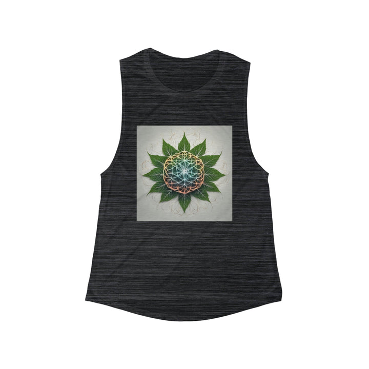 Vibrant Geometric Botanical - Women's Flowy Scoop Muscle Tank - Tank Top - g(0D·IO) - S - Black Slub -