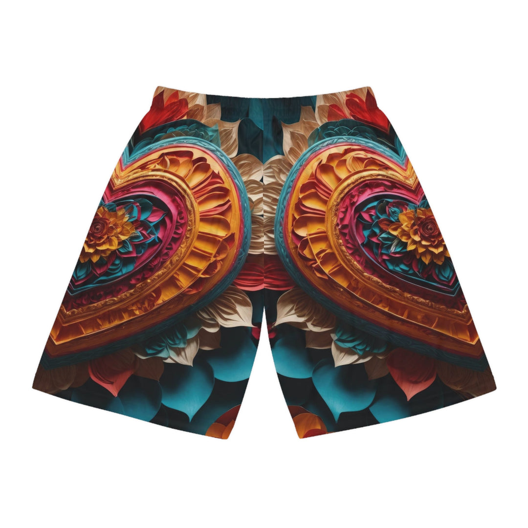 Vibrant Heart Bloom - AOP Basketball Shorts - All Over Prints - g(0D·IO) - Seam thread color automatically matched to design - XS -