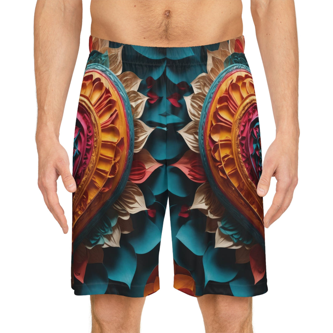 Vibrant Heart Bloom - AOP Basketball Shorts - All Over Prints - g(0D·IO) - Seam thread color automatically matched to design - XS -