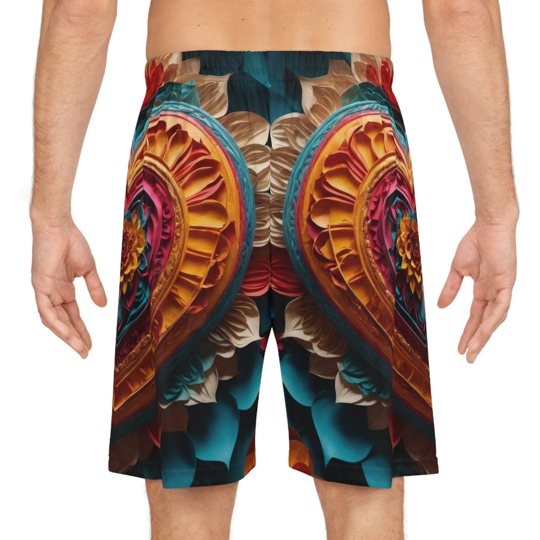 Vibrant Heart Bloom - AOP Basketball Shorts - All Over Prints - g(0D·IO) - Seam thread color automatically matched to design - XS -