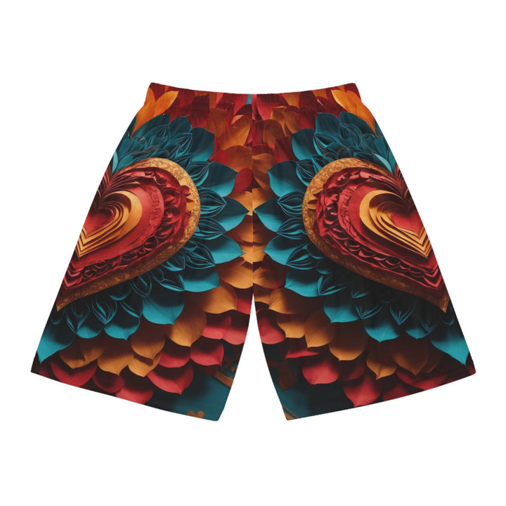 Vibrant Heart Bloom - AOP Basketball Shorts - All Over Prints - g(0D·IO) - Seam thread color automatically matched to design - XS -