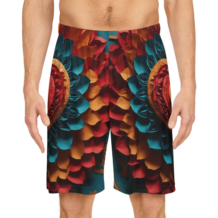 Vibrant Heart Bloom - AOP Basketball Shorts - All Over Prints - g(0D·IO) - Seam thread color automatically matched to design - XS -