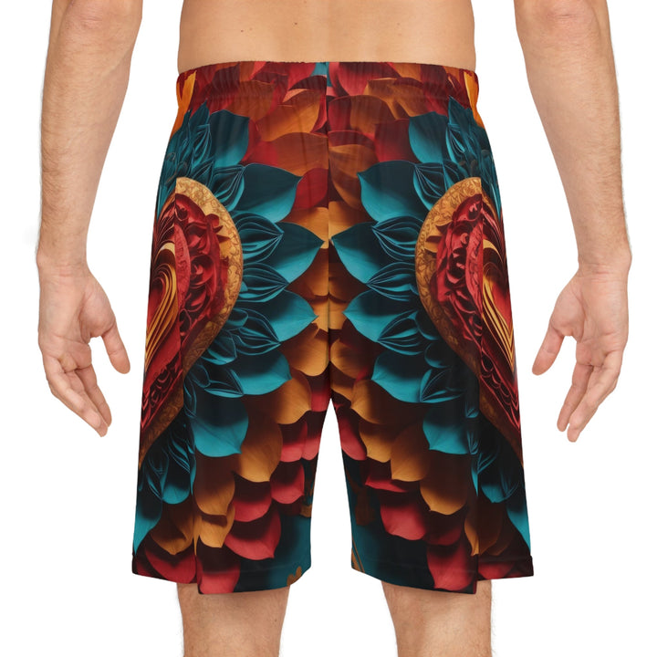 Vibrant Heart Bloom - AOP Basketball Shorts - All Over Prints - g(0D·IO) - Seam thread color automatically matched to design - XS -