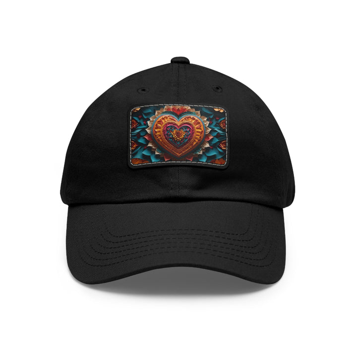 Vibrant Heart Bloom - Dad Hat - Hats - g(0D·IO) - Black / Black patch - Rectangle - One size