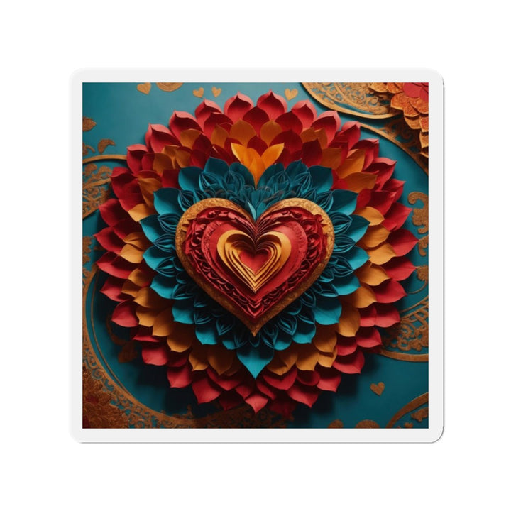 Vibrant Heart Bloom - Die-cut Magnet - Home Decor - g(0D·IO) - 3" x 3" - Die-Cut - 1 pc