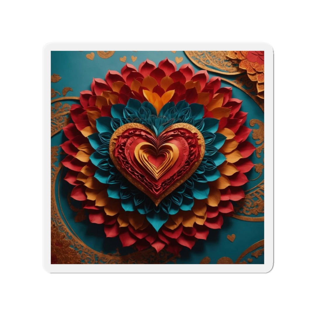 Vibrant Heart Bloom - Die-cut Magnet - Home Decor - g(0D·IO) - 4" x 4" - Die-Cut - 1 pc
