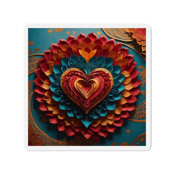 Vibrant Heart Bloom - Die-cut Magnet - Home Decor - g(0D·IO) - 4" x 4" - Die-Cut - 1 pc