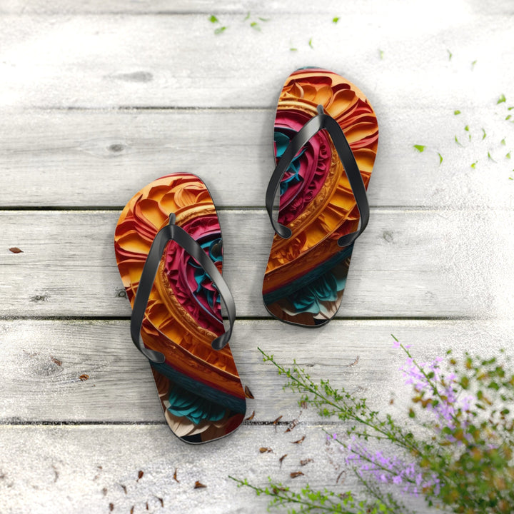 Vibrant Heart Bloom - Flip Flops - Shoes - g(0D·IO) - XL - Black sole -