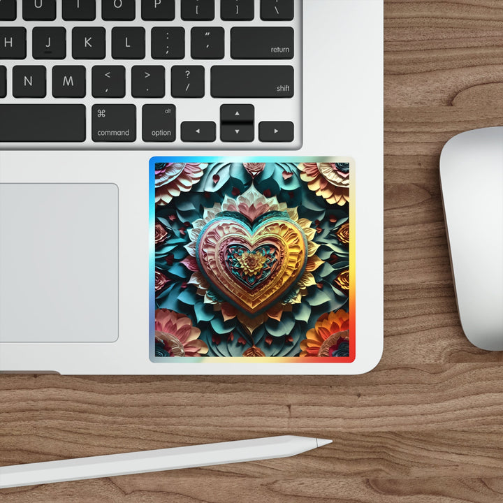 Vibrant Heart Bloom - Holographic Die-Cut Sticker - Paper products - g(0D·IO) - 5" × 5" - Die-Cut - Holographic