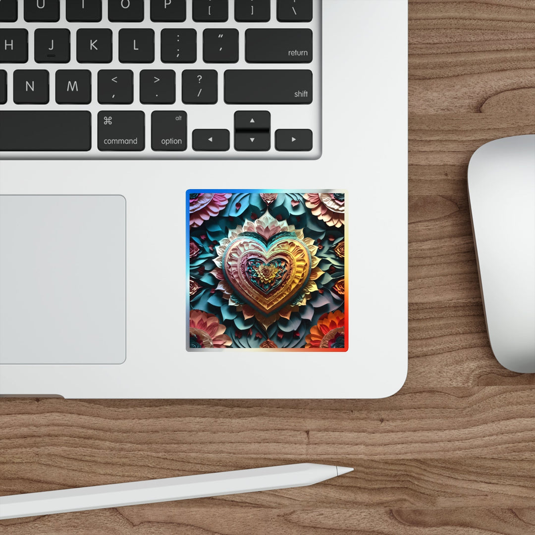 Vibrant Heart Bloom - Holographic Die-Cut Sticker - Paper products - g(0D·IO) - 5" × 5" - Die-Cut - Holographic