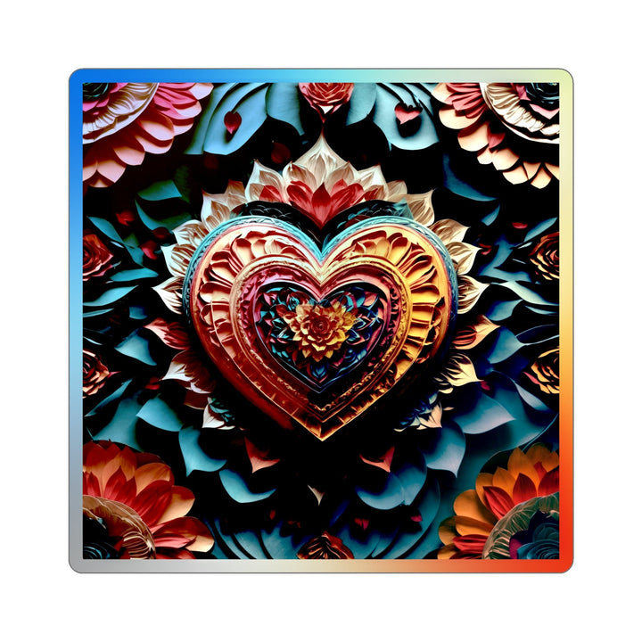 Vibrant Heart Bloom - Holographic Die-Cut Sticker - Paper products - g(0D·IO) - 5" × 5" - Die-Cut - Holographic