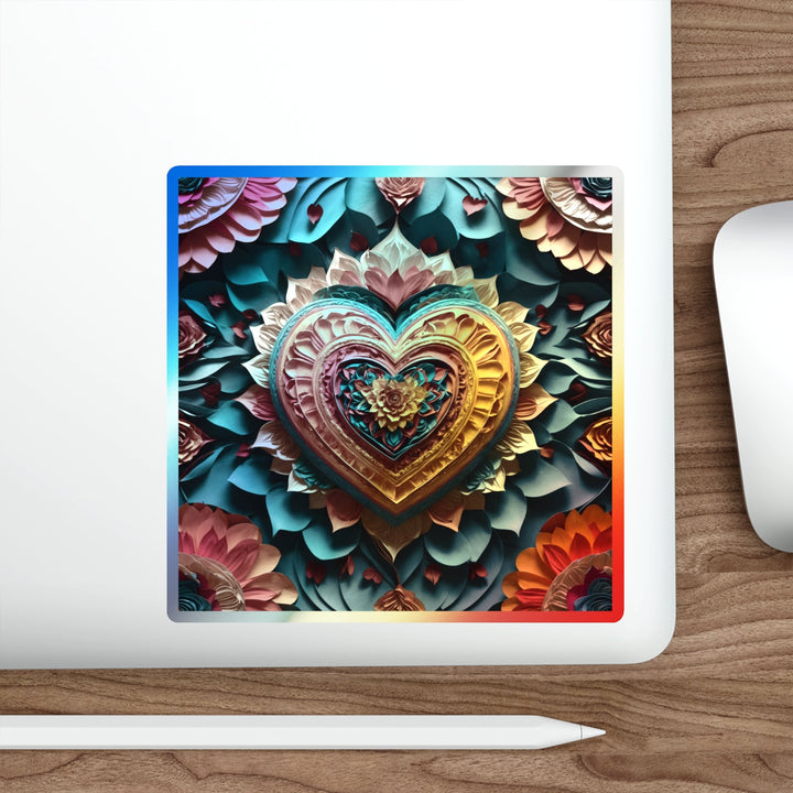 Vibrant Heart Bloom - Holographic Die-Cut Sticker - Paper products - g(0D·IO) - 5" × 5" - Die-Cut - Holographic