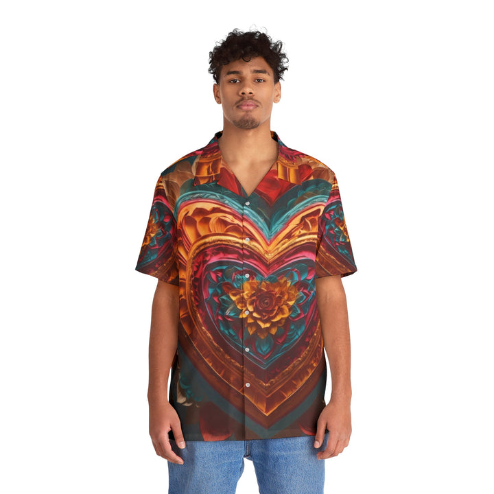 Vibrant Heart Bloom - Men's Hawaiian Shirt - All Over Prints - g(0D·IO) - S - Black -