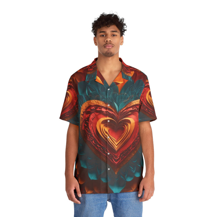 Vibrant Heart Bloom - Men's Hawaiian Shirt - All Over Prints - g(0D·IO) - S - Black -